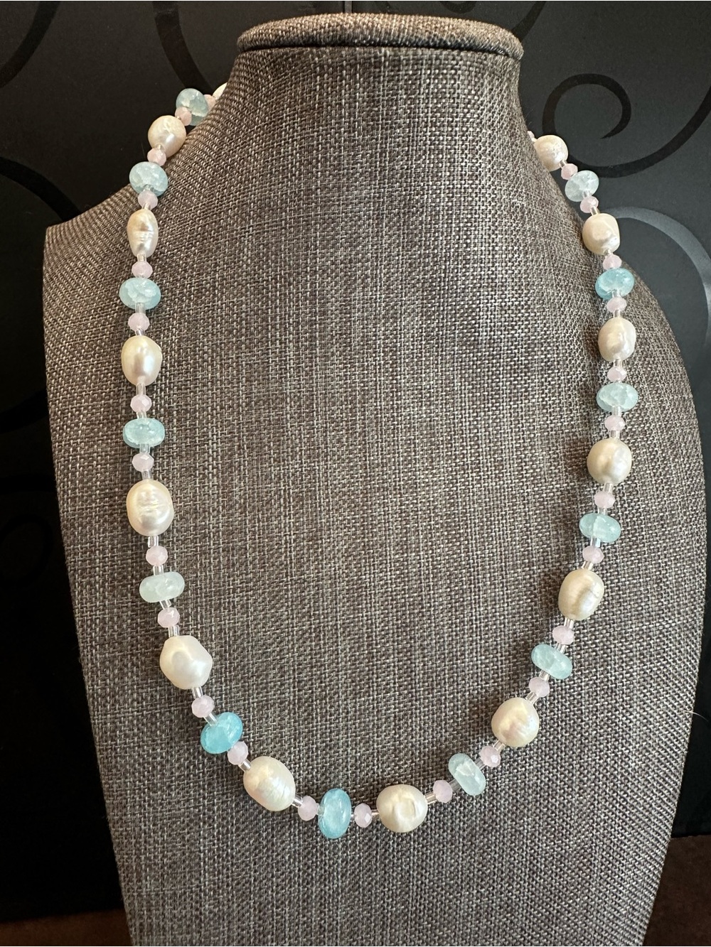 Freshwater Pearl and Aquamarine Bead Necklace - Elegant Women's Jewelry